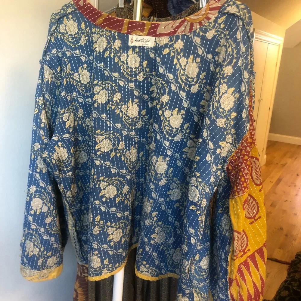 Kantha Bae Wanderer pocket crop.  Yellow Patterned Women's Top - Picture 7 of 7